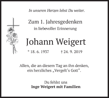 Traueranzeige von Johann Weigert von merkurtz