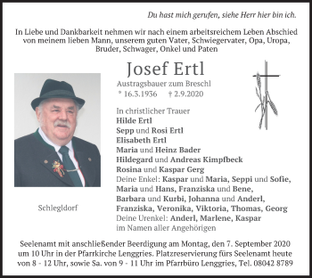 Traueranzeige von Josef  Ertl von merkurtz