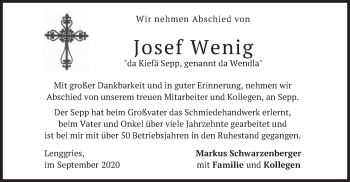 Traueranzeige von Josef Wenig von merkurtz