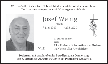 Traueranzeige von Josef Wenig von merkurtz