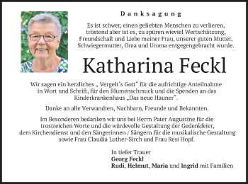 Traueranzeige von Katharina Feckl von merkurtz