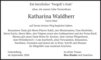 Traueranzeige von Katharina Waldherr von merkurtz