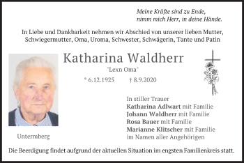 Traueranzeige von Katharina Waldherr von merkurtz