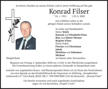 Traueranzeige von Konrad Filser von merkurtz