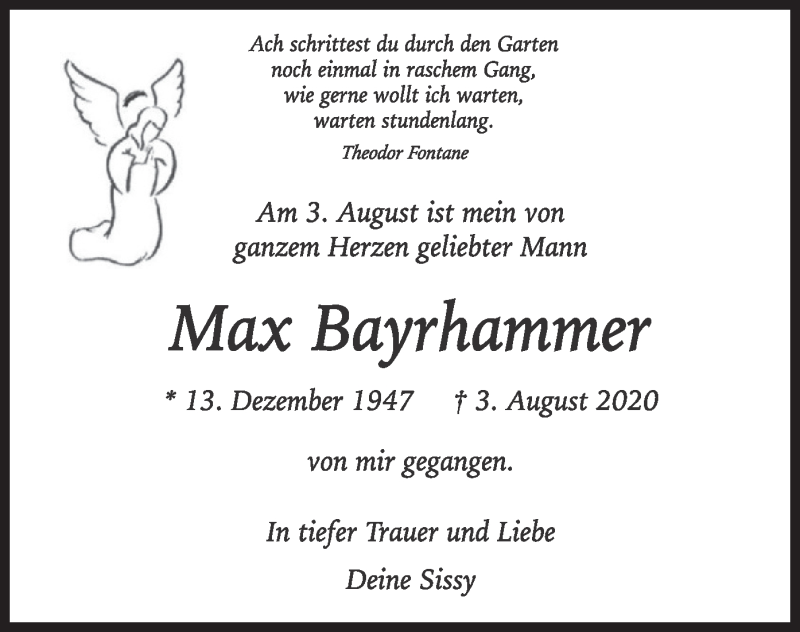  Traueranzeige für Max Bayrhammer vom 03.09.2020 aus merkurtz