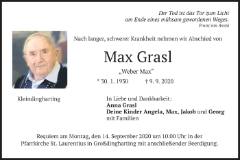 Traueranzeige von Max Grasl von merkurtz