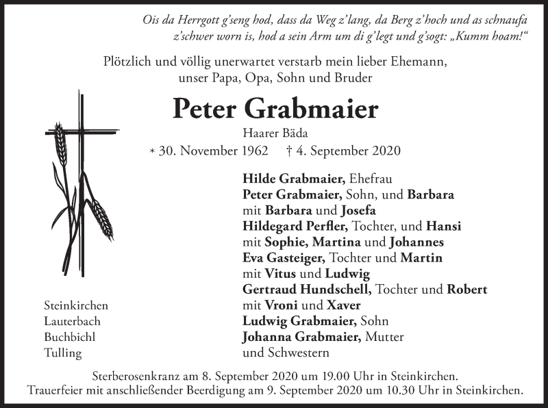  Traueranzeige für Peter Grabmaier vom 07.09.2020 aus merkurtz