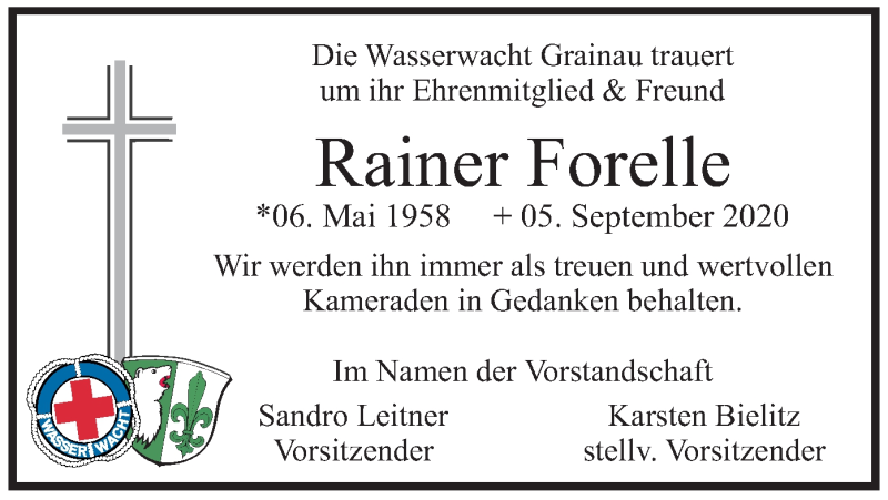  Traueranzeige für Rainer Forelle vom 21.09.2020 aus merkurtz