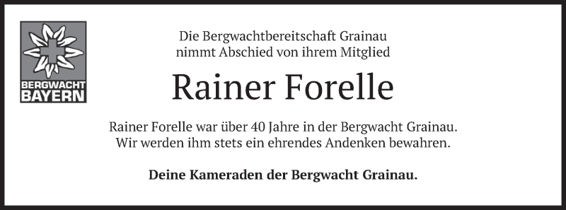  Traueranzeige für Rainer Forelle vom 22.09.2020 aus merkurtz