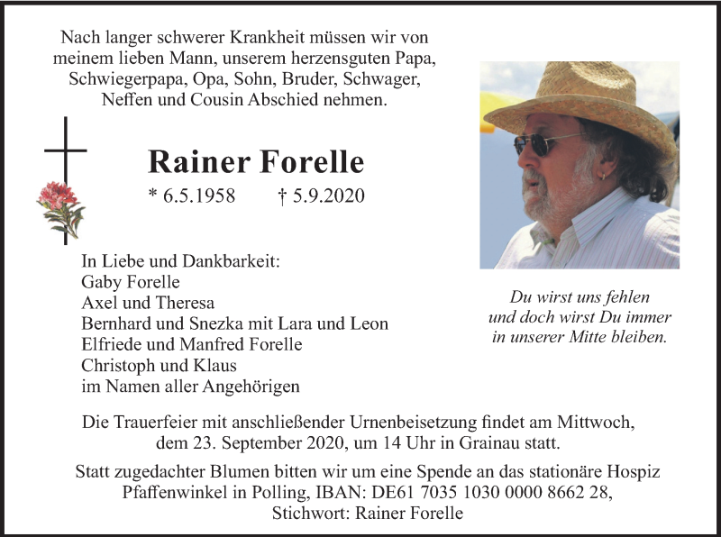  Traueranzeige für Rainer Forelle vom 19.09.2020 aus merkurtz