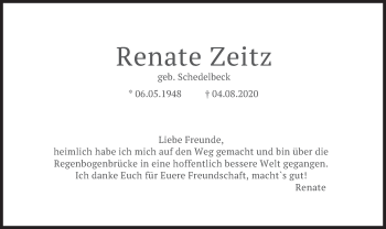 Traueranzeige von Renate Zeitz von merkurtz
