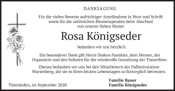Traueranzeige von Rosa Königseder von merkurtz