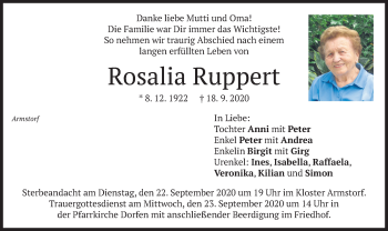 Traueranzeige von Rosalia Ruppert von merkurtz