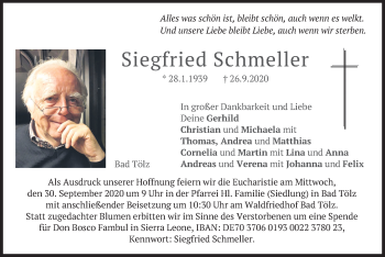 Traueranzeige von Siegfried Schmeller von merkurtz