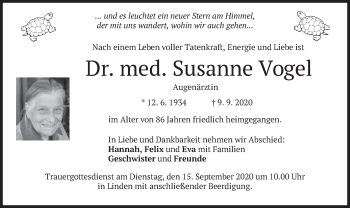 Traueranzeige von Susanne Vogel von merkurtz