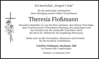 Traueranzeige von Theresia Floßmann von merkurtz