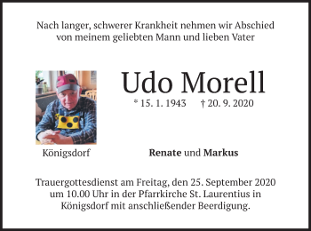 Traueranzeige von Udo Morell von merkurtz