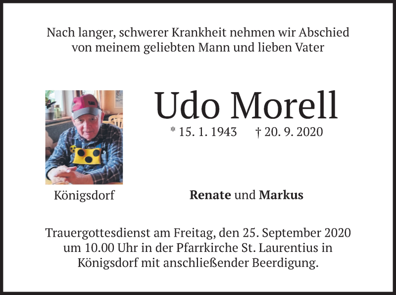  Traueranzeige für Udo Morell vom 23.09.2020 aus merkurtz