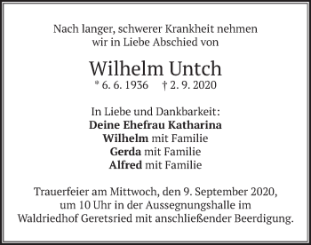 Traueranzeige von Wilhelm Untch von merkurtz