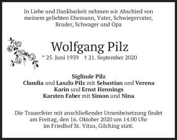Traueranzeige von Wolfgang Pilz