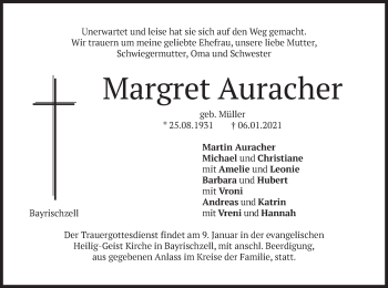 Traueranzeige von Margret Auracher von merkurtz