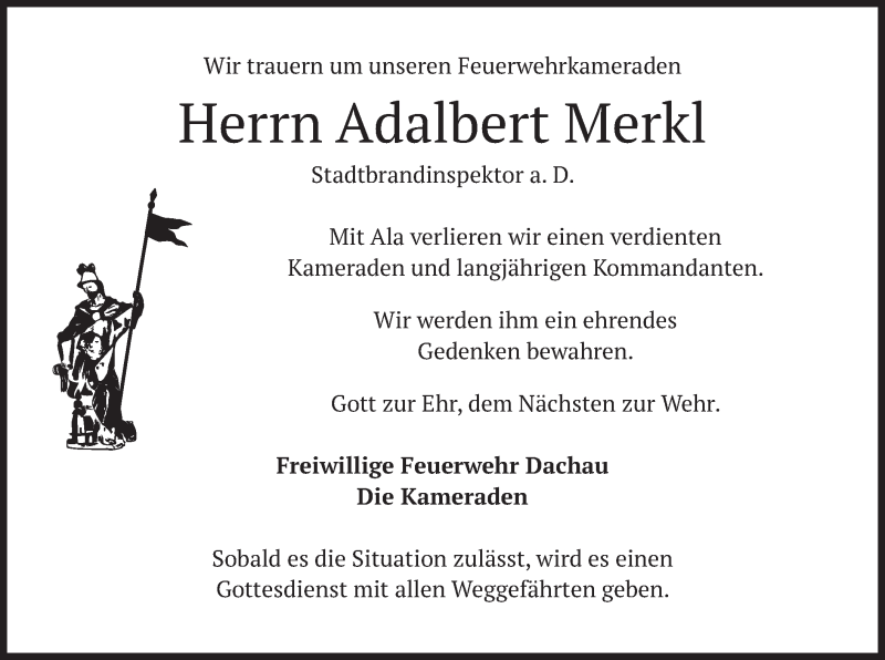  Traueranzeige für Adalbert Merkl vom 09.01.2021 aus merkurtz