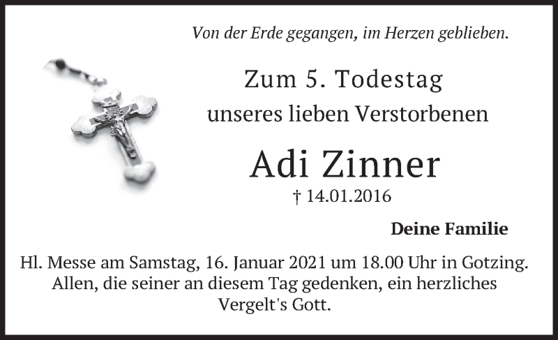  Traueranzeige für Adi Zinner vom 14.01.2021 aus merkurtz