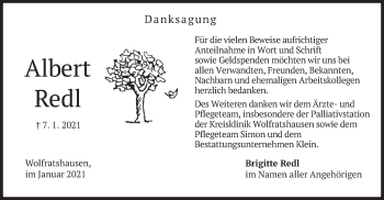 Traueranzeige von Albert Redl von merkurtz