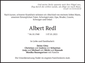 Traueranzeige von Albert Redl von merkurtz