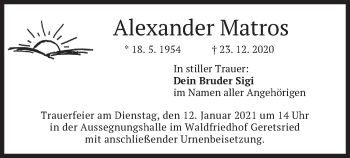 Traueranzeige von Alexander Matros von merkurtz