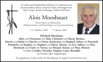 Traueranzeige von Alois Moosbauer