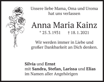 Traueranzeige von Anna Maria Kainz von merkurtz