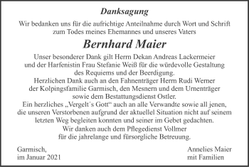 Traueranzeige von Bernhard Maier