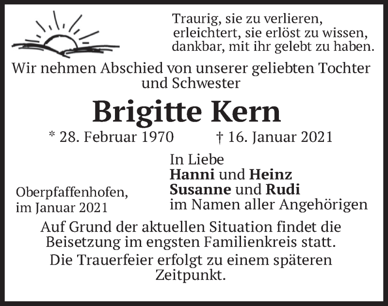  Traueranzeige für Brigitte Kern vom 20.01.2021 aus merkurtz