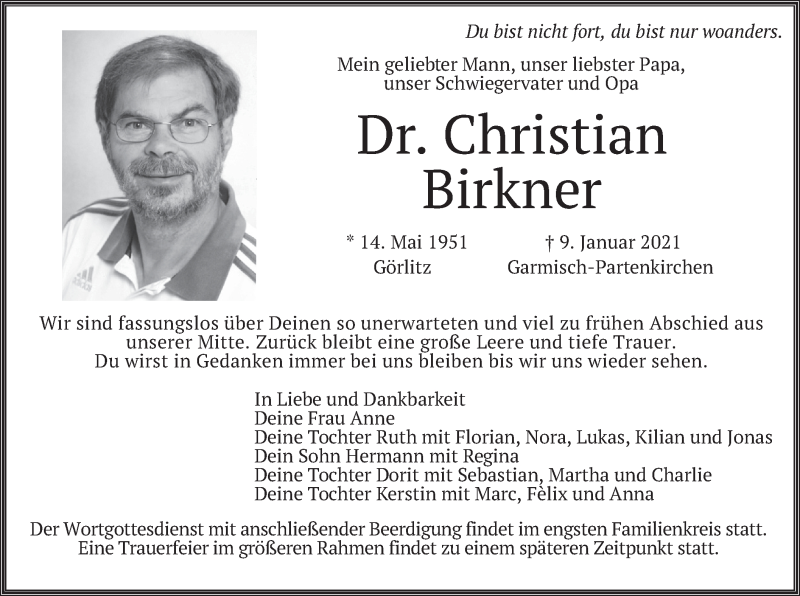  Traueranzeige für Christian Birkner vom 13.01.2021 aus merkurtz