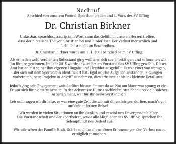 Traueranzeige von Christian Birkner von merkurtz