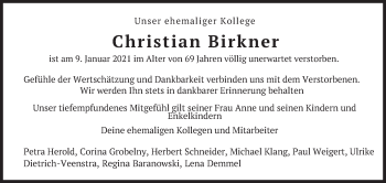 Traueranzeige von Christian Birkner von merkurtz