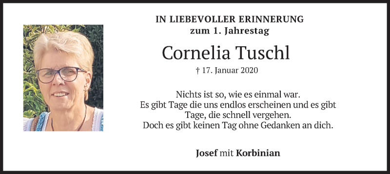  Traueranzeige für Cornelia Tuschl vom 16.01.2021 aus merkurtz
