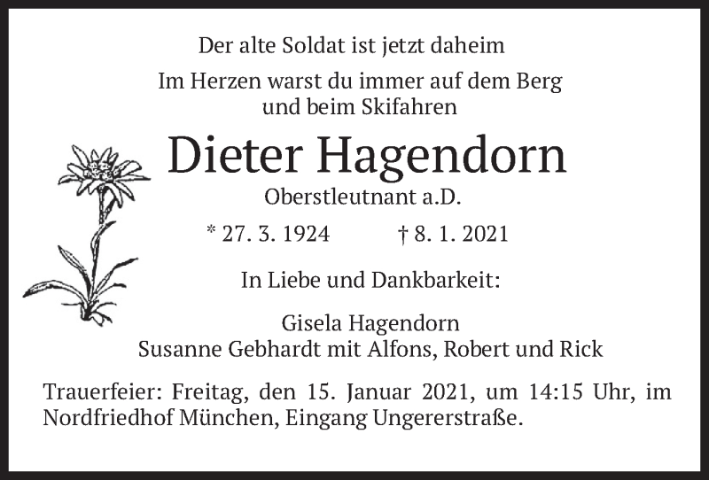  Traueranzeige für Dieter Hagendorn vom 13.01.2021 aus merkurtz