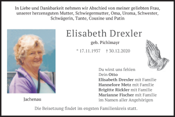 Traueranzeige von Elisabeth Drexler von merkurtz