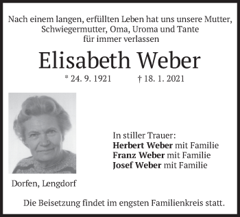 Traueranzeige von Elisabeth Weber von merkurtz