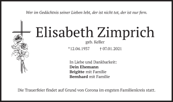 Traueranzeige von Elisabeth Zimprich von merkurtz