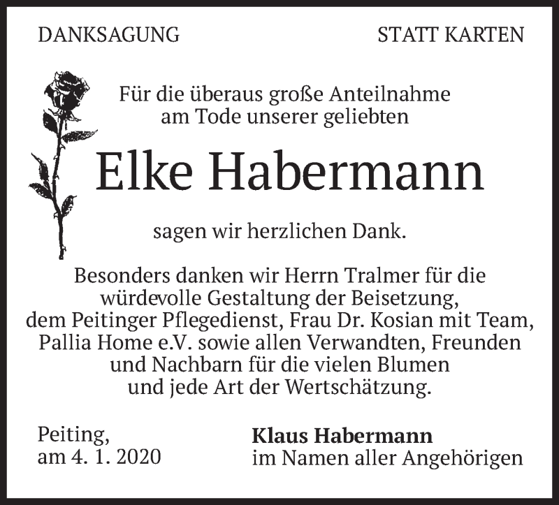  Traueranzeige für Elke Habermann vom 05.01.2021 aus merkurtz