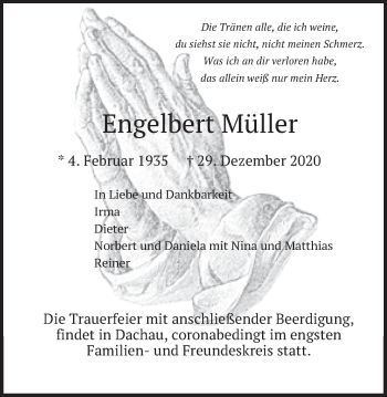 Traueranzeige von Engelbert Müller