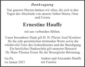 Traueranzeige von Ernestine Hauffe