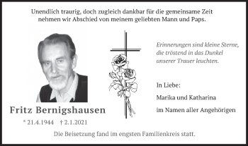 Traueranzeige von Fritz Bernigshausen von merkurtz