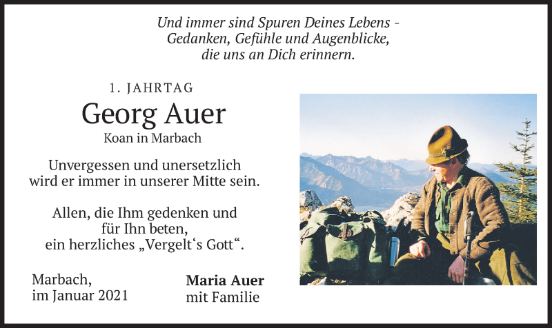  Traueranzeige für Georg Auer vom 30.01.2021 aus merkurtz