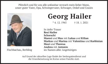 Traueranzeige von Georg Hailer von merkurtz