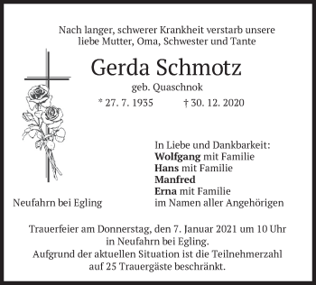 Traueranzeige von Gerda Schmotz von merkurtz