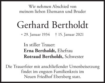 Traueranzeige von Gerhard Bertholdt